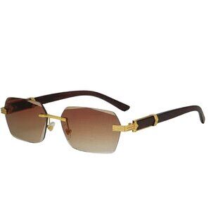 Women's Fashion Geometric PC Square Frameless Sunglasses, Brown